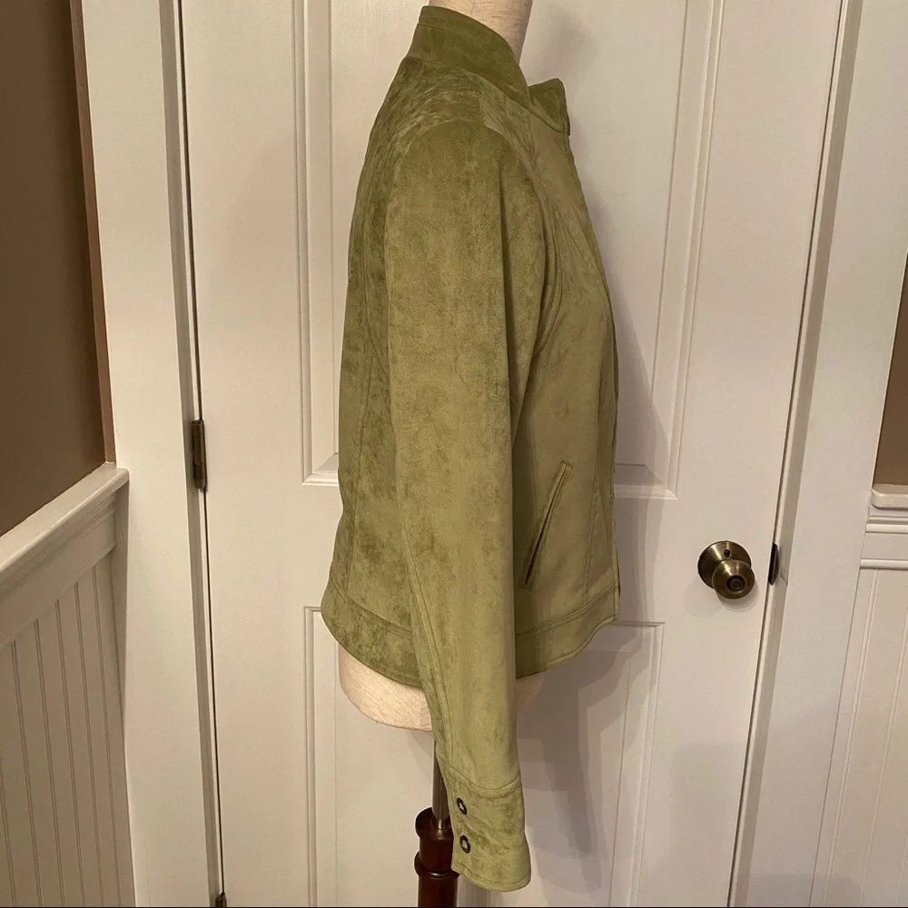TRIBAL JACKET ZIP GREEN LONG SLEEVE ZIP FRONT MANDARIN COLLAR POCKETS SIZE 4